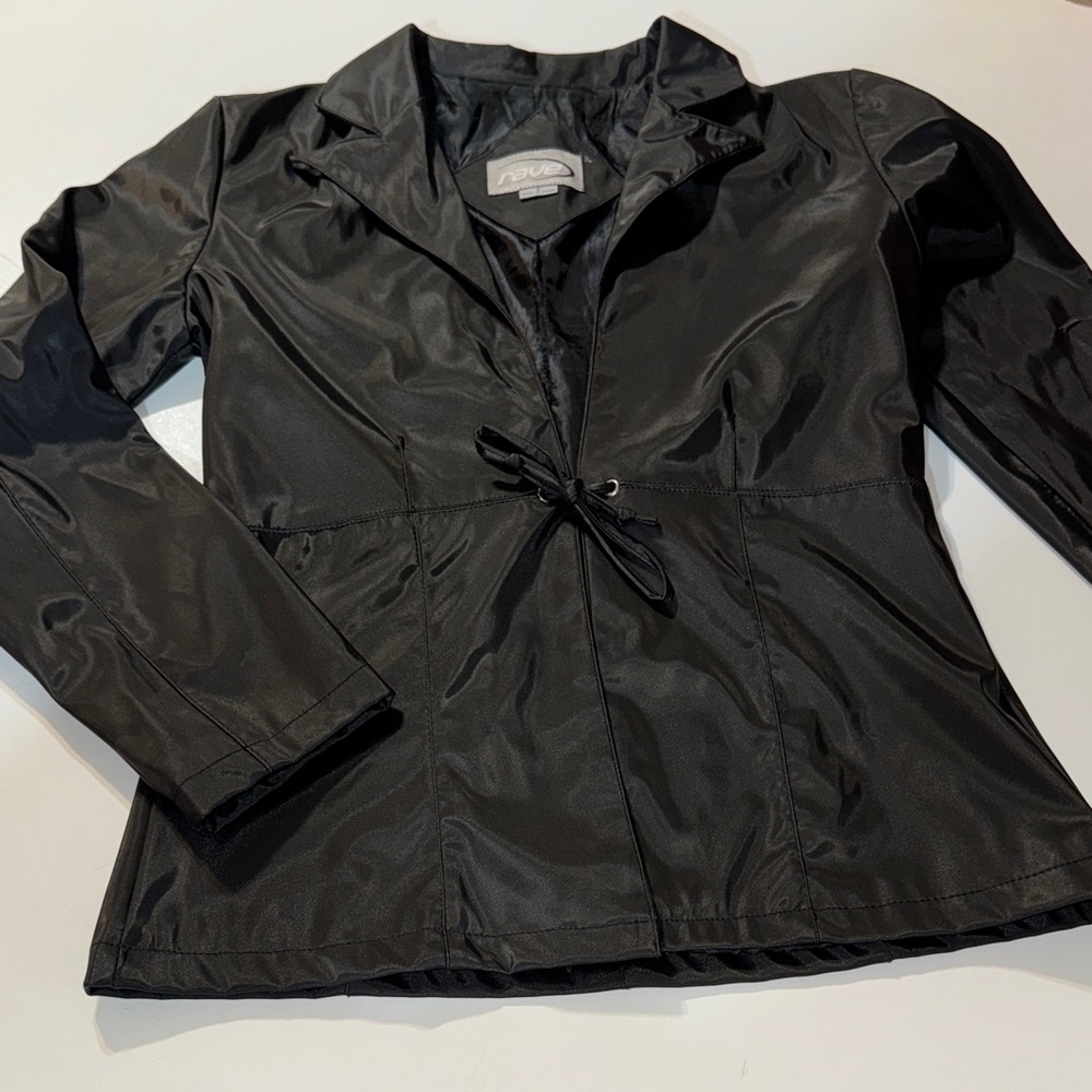 Y2K Rave Black Grungy Goth Vinyl Women's Blazer with front Tie Closure Size S